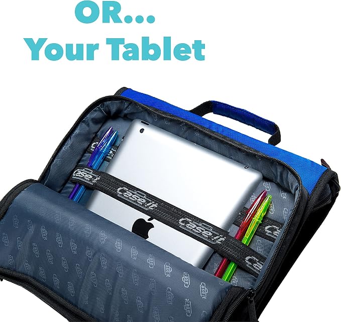 Case-it School Zipper Binder | 2-Inch O-Rings | 400-Sheet | LT-007 Blue | Universal, 13-Inch Laptop/Tablet Padded Pocket, Multiple Storage Pockets, Shoulder Strap, School & Office Organizer
