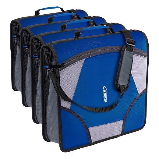 Case-it King Sized Zip Tab School Zipper Binder 4-Inch D-Rings,800 Sheet Capacity,5-Subject Expanding File Folder,Multiple Pockets & Storage Organizer,Shoulder Strap D-186 Midnight Blue(Pack of 4)