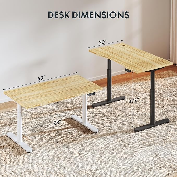 FLEXISPOT Bamboo Electric Standing Desk with Elegant Oval Legs & Curved Desktop, 60"x30" Height Adjustable Desk for Home Office & Living Spaces, Black Frame