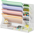 Jakyitvi Adjustable 5 Tiers Wall File Organizer Metal Hanging Holder White | 5 tiers desk paper organizer, folder holder wall mount, mail organizer for home office, hanging document tray