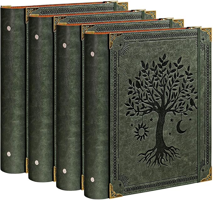 OVESMUSL 4 Pack PU Leather 3 Ring Binder, 2 Inch Green Tree | Fits 8.5x11 letter paper, holds 500 sheets, loose leaf organizer
