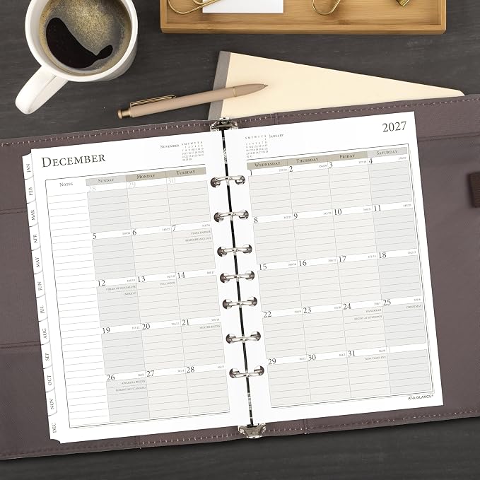 AT-A-GLANCE 2027 Planner Refill Daily & Monthly, 5.5" x 8.5", Desk Size 4, Two Page Per Day Refill, 7-Ring Loose-Leaf (481-225A-27)