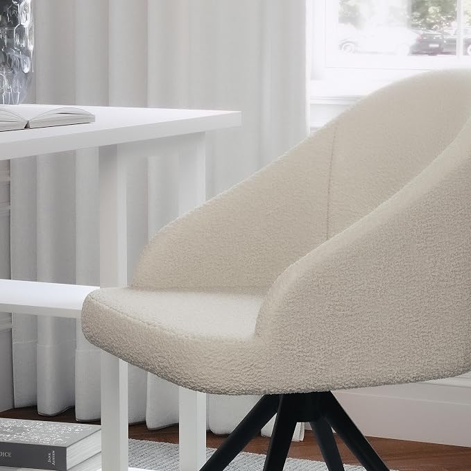 Martha Stewart Sora Upholstered Stationary Office Chair, White | Oil Rubbed Bronze Frame