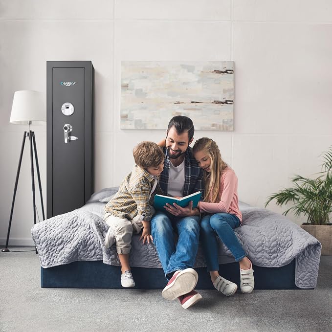 Barska Biometric Rifle Gun Safe – Quick Access Fingerprint Long Gun Safe for Home, DOJ Approved, Silent Mode, Removable Shelf, Backup Keys & Battery