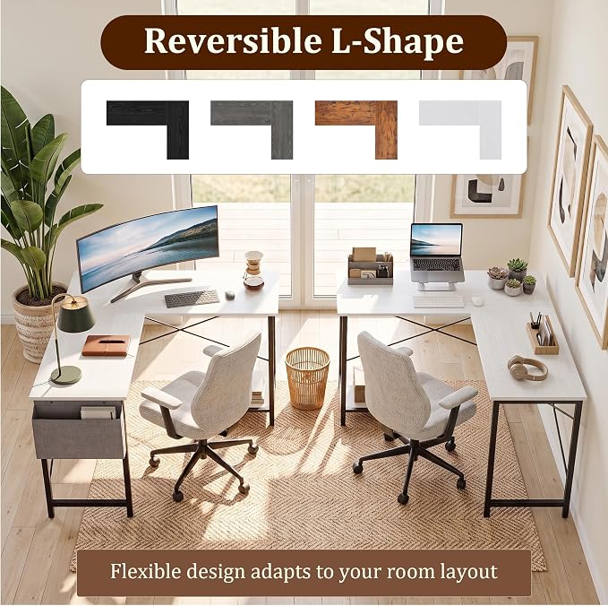 Alpen L Shaped Gaming Desk, Small Computer Desk, 50 Inch Wide Corner Desk, Work from Home Desk, Study Table for Bedrooms, PC Writing Table with Storage and Reversible Shelf, White