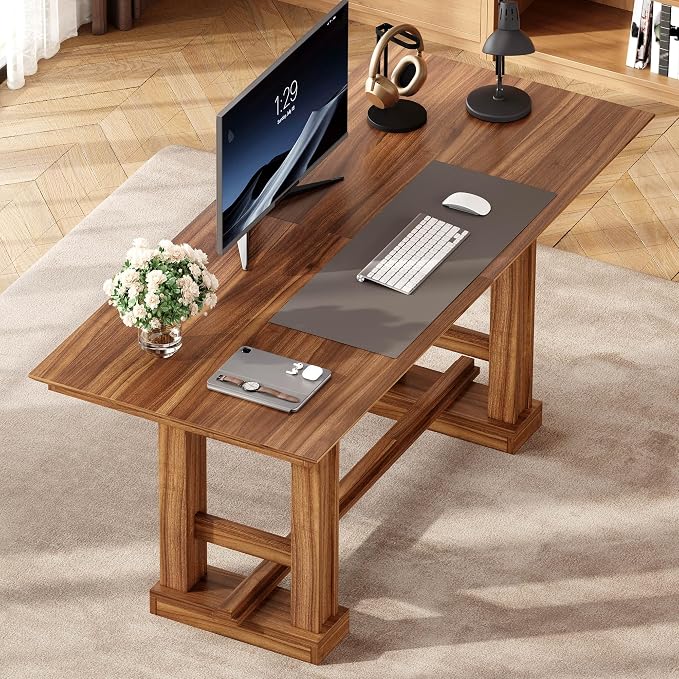 DWVO 70" Computer Desk, Farmhouse Executive Office Workstation, Dark Walnut | Spacious 70” tabletop, sturdy wooden legs, farmhouse style, for home office business writing, easy to assemble