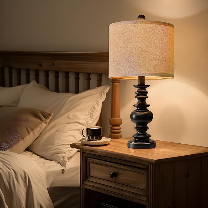 BOBOMOMO 20" Table Lamp Set of 2 for Bedroom Living Room Vintage Rustic Traditional Nightstand Bedside Lamps（Suitable for Decorating Small Areas）