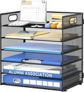 Daltack 6-Tier Paper Organizer for Desk with Handle, Black | Sturdy Metal Mesh Organizer with Movable Middle Trays and a Carry Handle for Papers, Folders and Office Supplies