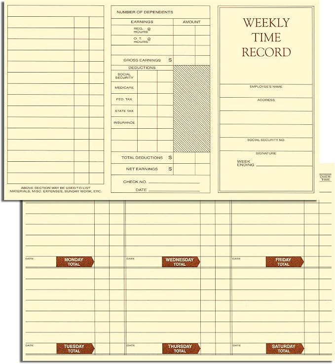 NextDayLabels Weekly Employee Pocket Size Time Cards, Made in the USA