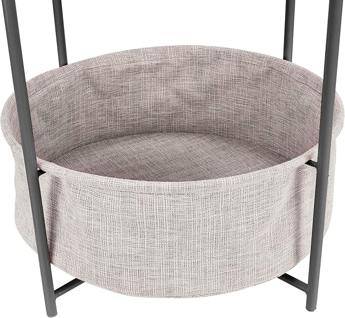 Amazon Basics Round Storage End Table, Nightstand for Bedroom or Living Room, Easy Assembly, with Cloth Basket, Charcoal/Heather Gray, 17.7 x 17.7 x 18.9 in | Side Table