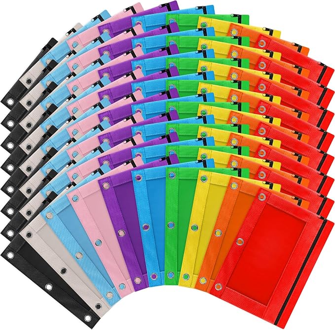Pencil Pouch for 3 Ring Binder, 80 Pack Zipper Pencil Pouches/Case in Assorted Color, Durable Binder Pencil Pouch/Bag for Office School Supplies (10 Colors)
