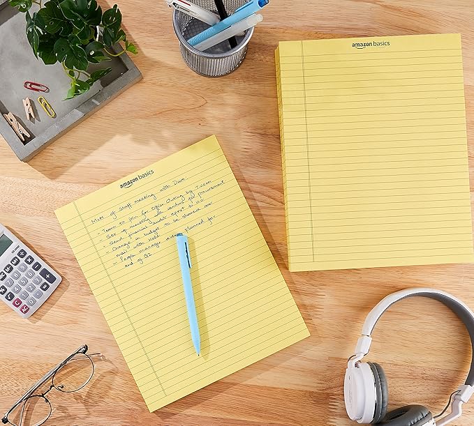 Amazon Basics Legal/Wide Ruled 8.5 x 11.75 inch Legal Pad, Canary, 72 Count (Pack of 12), 50 sheets per pad, 6 packs per carton