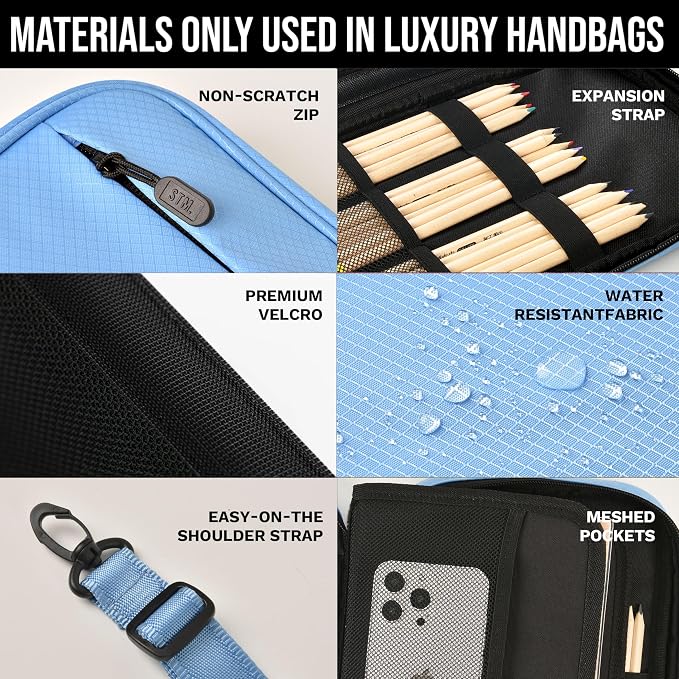 Scribbles That Matter - A5 Pencil Case Pouch + Journal Organizer - Large capacity Kawaii Pencil Pouch, Pen Case, Marker Case, Storage Journal Pouch Zippered Pocket Adjustable Shoulder Strap (7 x 10)