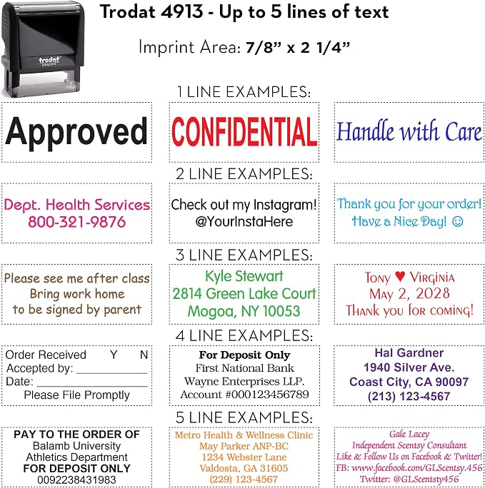 Trodat 4913 Return Address Stamp - Custom Text Stamp - Choose from Many Fonts & 15 Ink Colors!