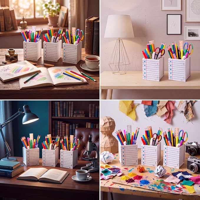 Crtiin 6 Pcs Notebook Shaped Pencil Holder for Back to School Decor | Classroom Office Desktop Decor, Wooden Dispenser Stationery Storage Container for First Day of School, Teacher Students Gifts