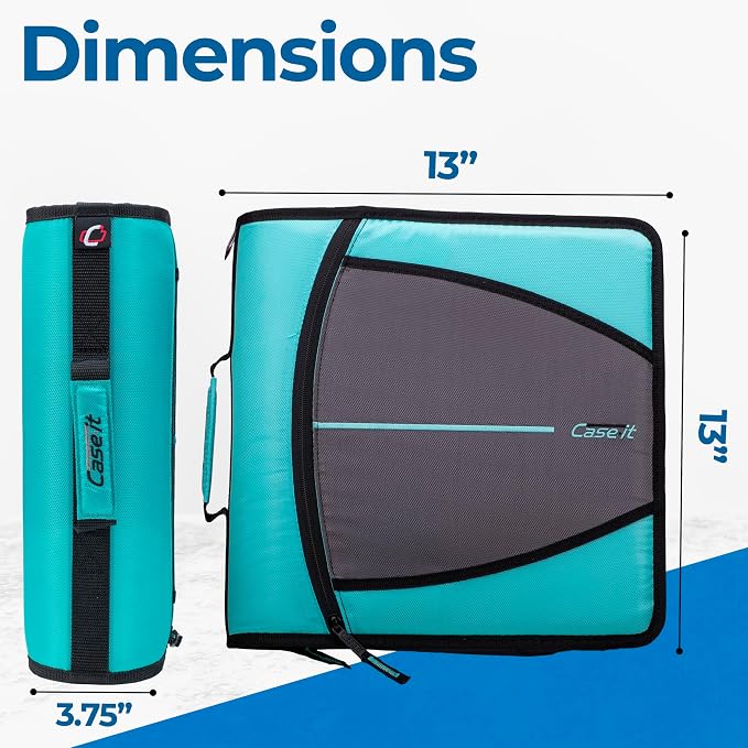 Case-it School Zipper Binder | 3-Inch O-Rings | 600-Sheet | D-146 Spearmint | Mighty Zip Tab, 5-Color Tab Expanding File Folder, Multiple Pockets, Shoulder Strap, 6-Pack, Office