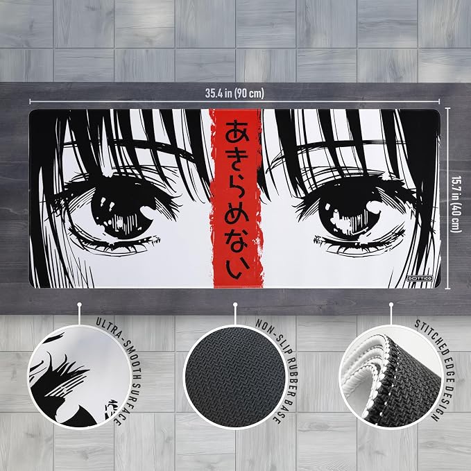 XXL Manga Eyes Gaming Mouse Pad – Japanese Minimalist Desk Mat with Kanji & Bold Art – Non-Slip, Water-Resistant Surface, Stitched Edges – 35.4x15.7 in (Anime Red XX-Large)