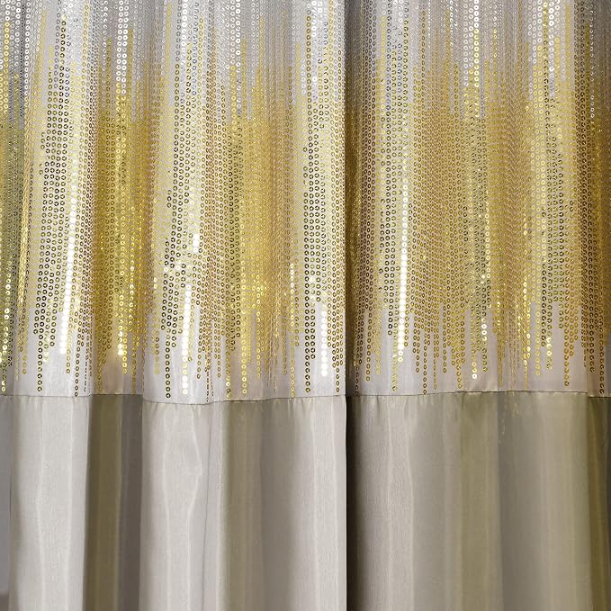 Lush Decor Night Sky Window Curtain Panel, Single 100"W x 84"L Yellow & Gray - Sequin Backdrop Curtain - Extra Wide Curtains - Sliding Door Curtain