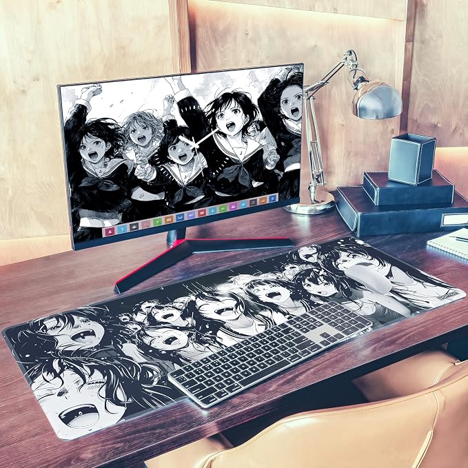 XXL Black & White Manga Gaming Mouse Pad – Large Japanese Art Desk Mat for Keyboard & Mouse – Non-Slip Water-Resistant Surface, Stitched Edges – 35.4x15.7 in (XX-Large)