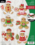 Bucilla Felt Applique 6 Piece Ornament Making Kit, Dressed Up Gingerbread, Perfect for DIY Arts and Crafts, 89644E