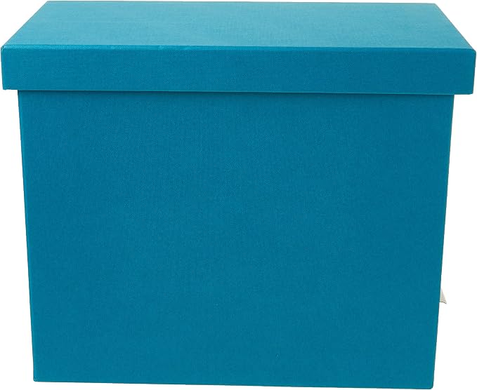 Bigso John Fiberboard Label Frame Desktop File Storage Box - Document Organizer for Important Paperwork - Durable Hanging File Box with a Lid & Metal Label Window - 7.36 x 13.38 x 10.51 in - Turquoise