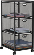 Mind Reader Office Storage Organizer with Mesh Drawers Label Holders and Optional Wheels, Metal Mesh, Black
