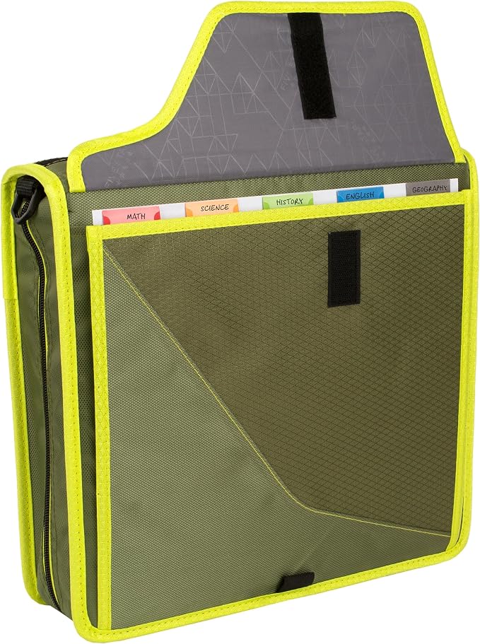 Five Star Zipper Binder, 3 Inch 3-Ring Binder with D Rings, Removable Padded Case, 5-Tab Expanding File and Multi-Use Strap, 850 Sheet Capacity, Olive/Citrus (292960C)