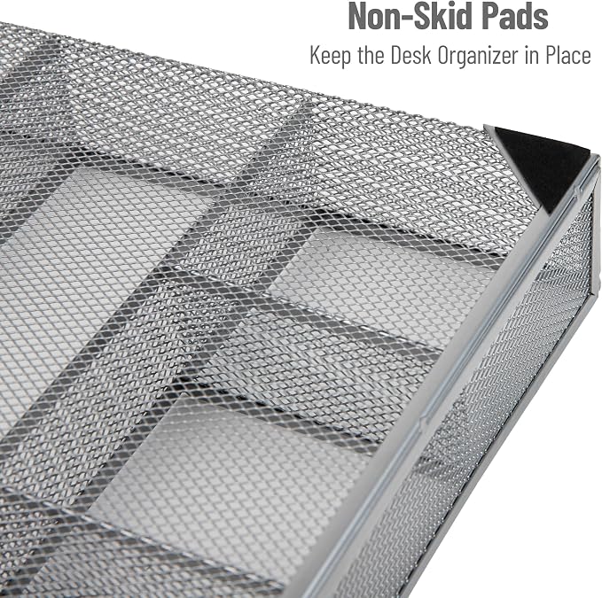 Mind Reader 6-Compartment Drawer Organizer, Metal Mesh Desk Organizer for Office, Kitchen, Utensils, Supplies, Set of 2, Silver