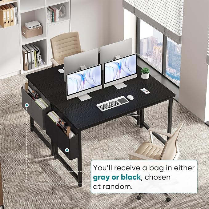 OLIXIS Computer Desk, 47 Inch Gaming Desks for Home Office Small Spaces | Writing Study Craft Work Table, Computer Workstation for Bedroom with Storage Bag, Black