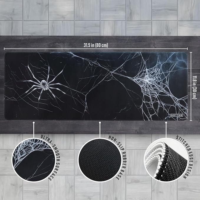 XL (31.5×11.8 in) Spider Web Mouse Pad for Desk - Large Desk Mat for Keyboard and Mouse - PC Horror Gaming Mousepad with Non-Slip Water-Resistant Rubber Base, Stitched Edges (80x30 cm)