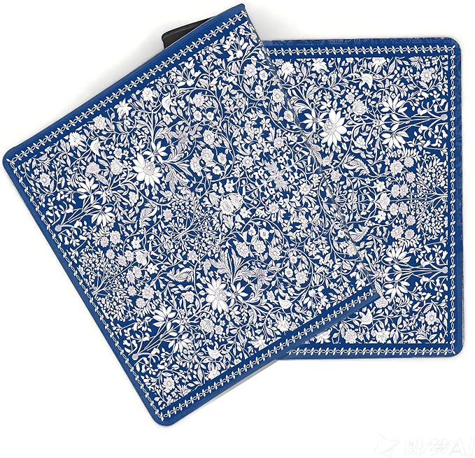 Cute Floral Aesthetic Daisy Gaming Mouse Pad, White Blue Chinoiserie Desk Mat with Anti-Slip Base & Stitched Edges, Office Supplies & Desk Decor for Women, 35.4" x 15.7" in Home Office Essentials