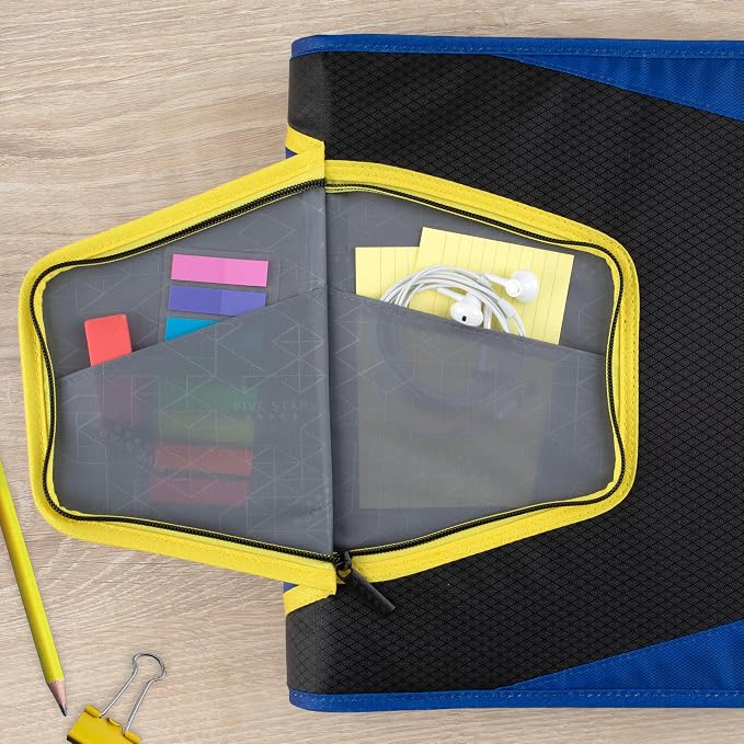 Five Star Zipper Binder 1.5 Inch O-Rings Case Organiser with 3-Pocket Expanding File, 500 Sheet Capacity, Cosmic Blast (280146J)