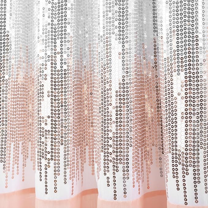 Lush Decor Night Sky Window Curtain Panel, Single 42"W x 84"L White & Blush - Sequin Backdrop Curtain - Room Darkening Curtains For Bedroom - Glam Decor