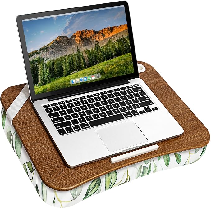 LAPGEAR Designer Lap Desk – Watercolor Leaves, Fits 15.6” Laptops