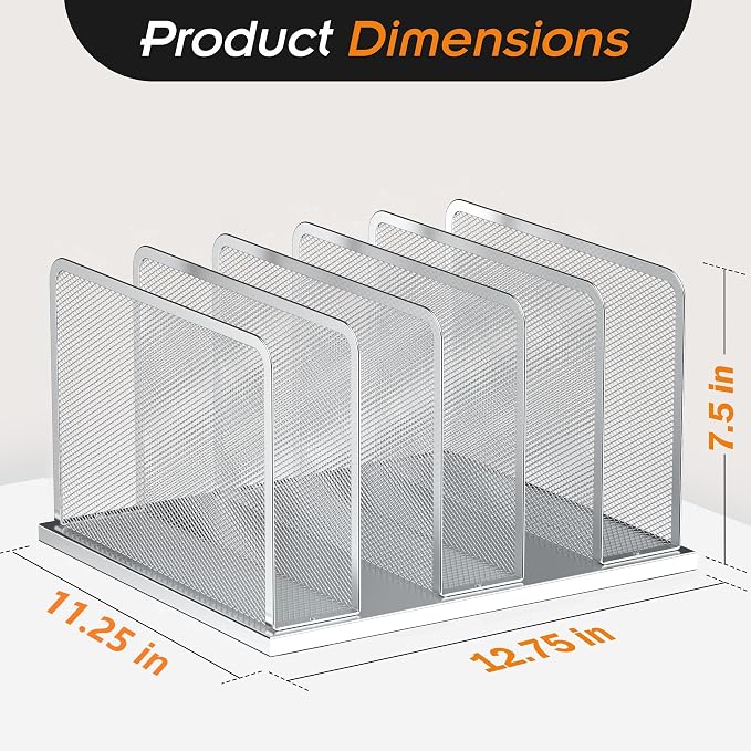 Kuntine.B Desk File Organizer Upright Mesh Desktop Organizer File Sorter Office Organization File Holder for Home, Office & Classroom (Silver, 1 Pack 5-Section) | Vertical, Mesh, Metal, Assembly, Stability, Sturdiness, Organization, Standing