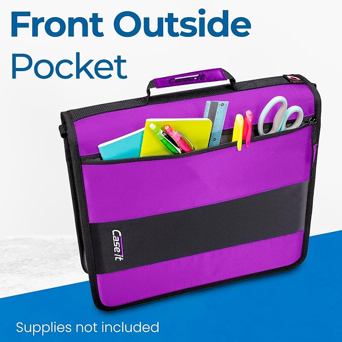 Case-it School Zipper Binder | 2" O-Rings | 350-Sheet | D-251 Deep Purple | Classic, Multiple Storage Pockets, Shoulder Strap, School & Office Organizer