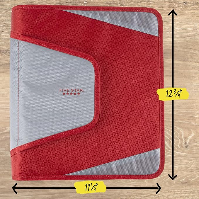 Five Star Zipper Binder 1.5 Inch O-Rings Case Organiser with 3-Pocket Expanding File, 500 Sheet Capacity, Crimson Fade (280146K)
