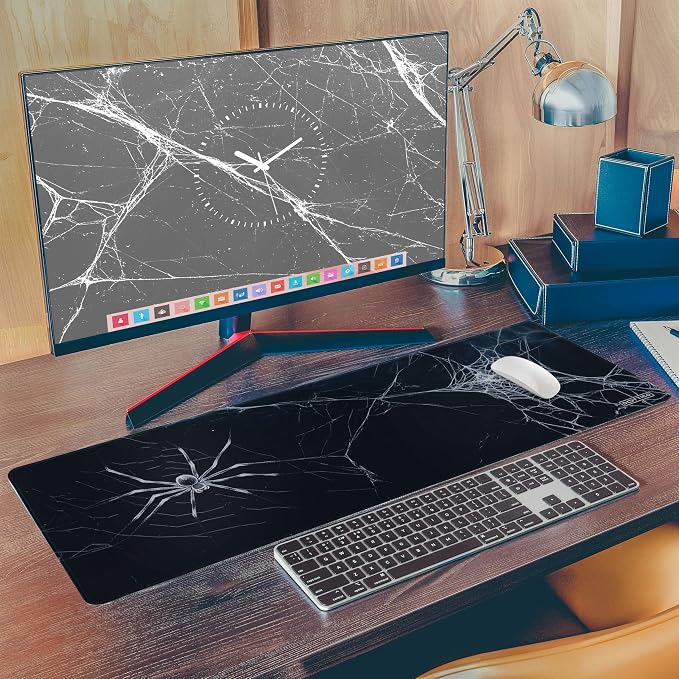XL (31.5×11.8 in) Spider Web Mouse Pad for Desk - Large Desk Mat for Keyboard and Mouse - PC Horror Gaming Mousepad with Non-Slip Water-Resistant Rubber Base, Stitched Edges (80x30 cm)