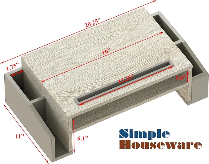 Simple Houseware Desk Monitor Stand Riser w/ Adjustable Tray, Maple | Built-In Tablet Slot and Side Storage