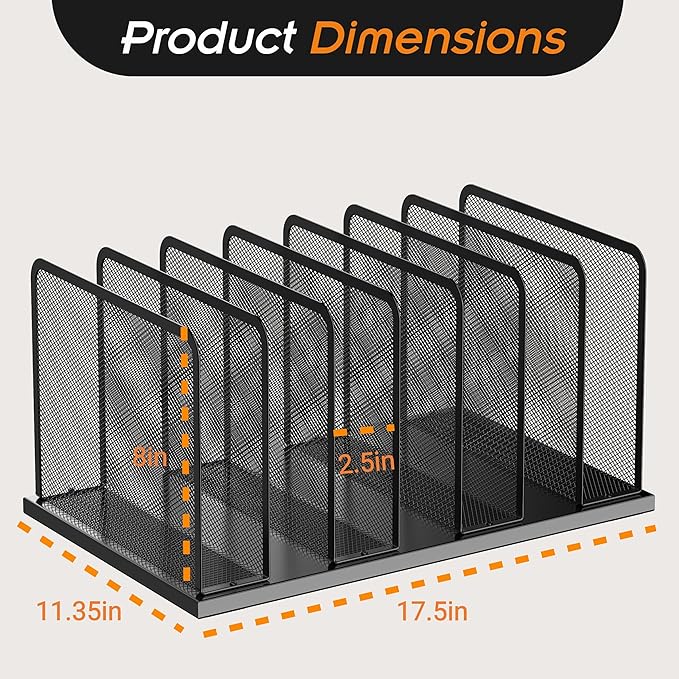 Kuntine.B 7-Section Upright Desk File Organizer Black 2 Pack | Vertical, Mesh, Metal, Assembly, Stability, Sturdiness, Organization, Standing