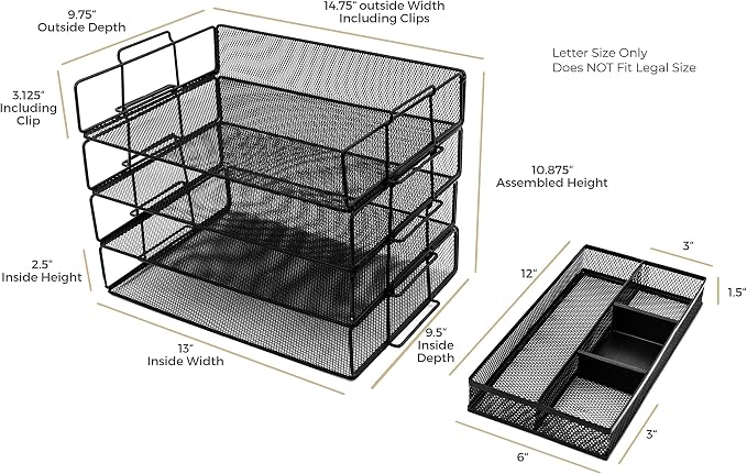 BLU MONACO 4-Tier Stackable Paper Tray for Desk Organization | Black Metal Mesh Letter File Holder | Tiered Desk Organizer for Office Workspace Document Storage 14.8 x 13 x 10.9 in