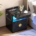 LED Night Stand with Gun Drawer & LED Light | 3-Color Lights & Human Body Sensor, Smart Charger Station, 2 DrawersHidden Storage, End Table Bedroom Livingroom