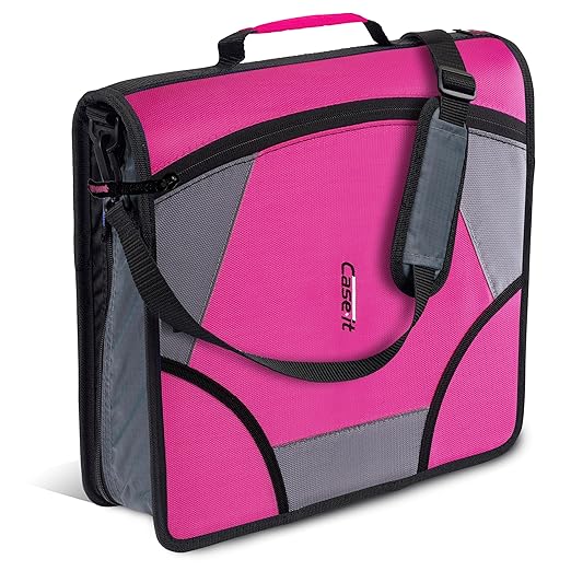 Case-it School Zipper Binder | 4-Inch D-Rings | 800-Sheet | D-186 Magenta | King Sized Zip Tab, 5-Subject Expanding File Folder, Multiple Pockets, Storage Organizer, Shoulder Strap, Office