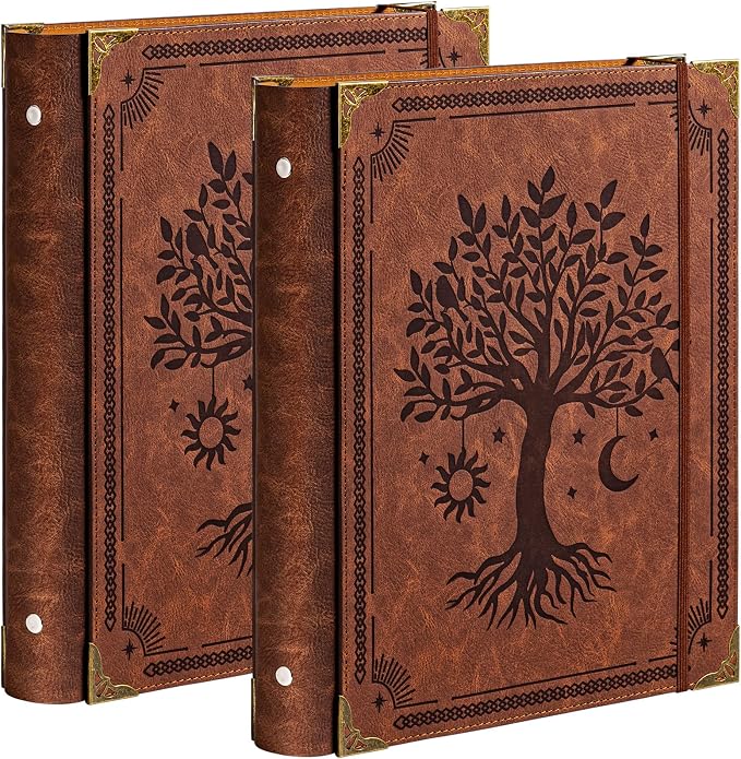 OVESMUSL 2 Pack PU Leather 3 Ring Binder, 1.5 Inch Brown Tree | Fits 8.5x11 letter paper, holds 350 sheets, loose leaf organizer