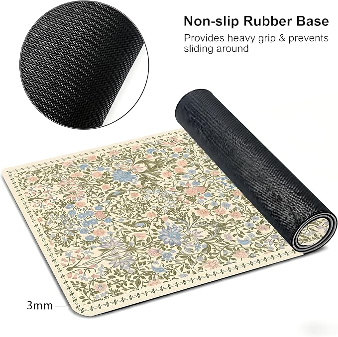 Cute Floral Aesthetic Daisy Gaming Mouse Pad, Pink Rug Desk Mat with Anti-Slip Base & Stitched Edges, Computer Keyboard & Laptop Pad, 35.4" x 15.7" in in Workstation Accessories