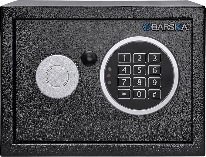 Barska Digital Keypad Home & Office Steel Security Safe Lock Box with Deadbolts - 0.22 Cu Ft Compact - Safe Box