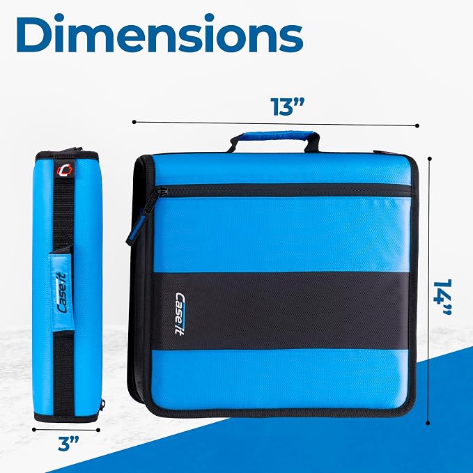 Case-it School Zipper Binder | 2" O-Rings | 350-Sheet | D-251 Denim Blue | Classic, Multiple Storage Pockets, Shoulder Strap, School & Office Organizer