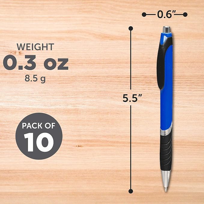 DISCOUNT PROMOS Ballpoint Pens With Rubber Grip - 10 pack - Customizable Text, Logo - Black Ink Ball Point Pen with Soft Touch Plastic - Blue