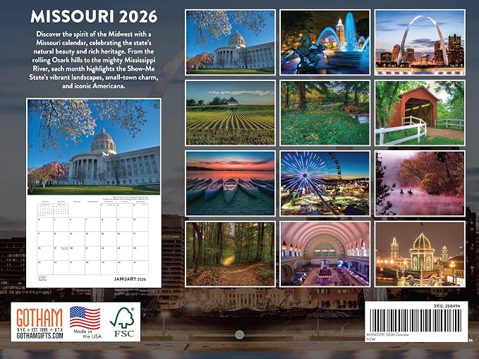 Missouri Calendar 2026 Wall 12 Month Monthly MO Scenic Souvenirs Themed Gifts | American Made In The USA