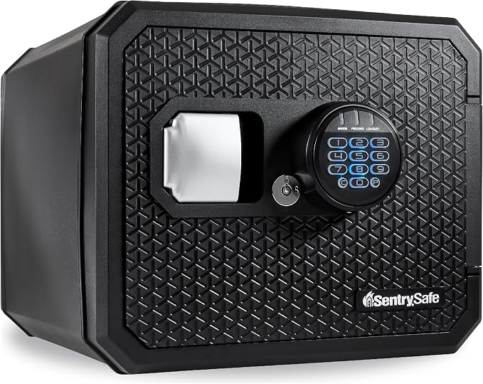 SentrySafe Fireproof and Waterproof Large Safe with Digital Keypad, Override Key, and Adjustable Shelf for Home, Dorm, or Office, 0.81 Cubic Feet, FPW082HSB